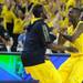 Michigan fifth-year senior Corey Person and freshman Caris LeVert celebrate on the court after beating Michigan State 58-57 at Crisler Center on Sunday, March 3, 2013. Melanie Maxwell I AnnArbor.com